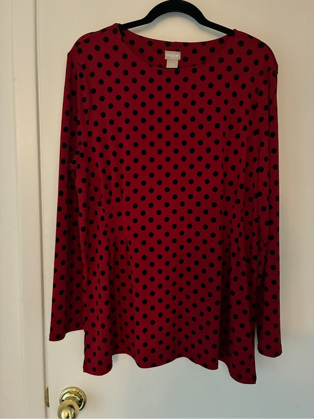 Chico's Red Long-Sleeve Polka Dot Tee #35